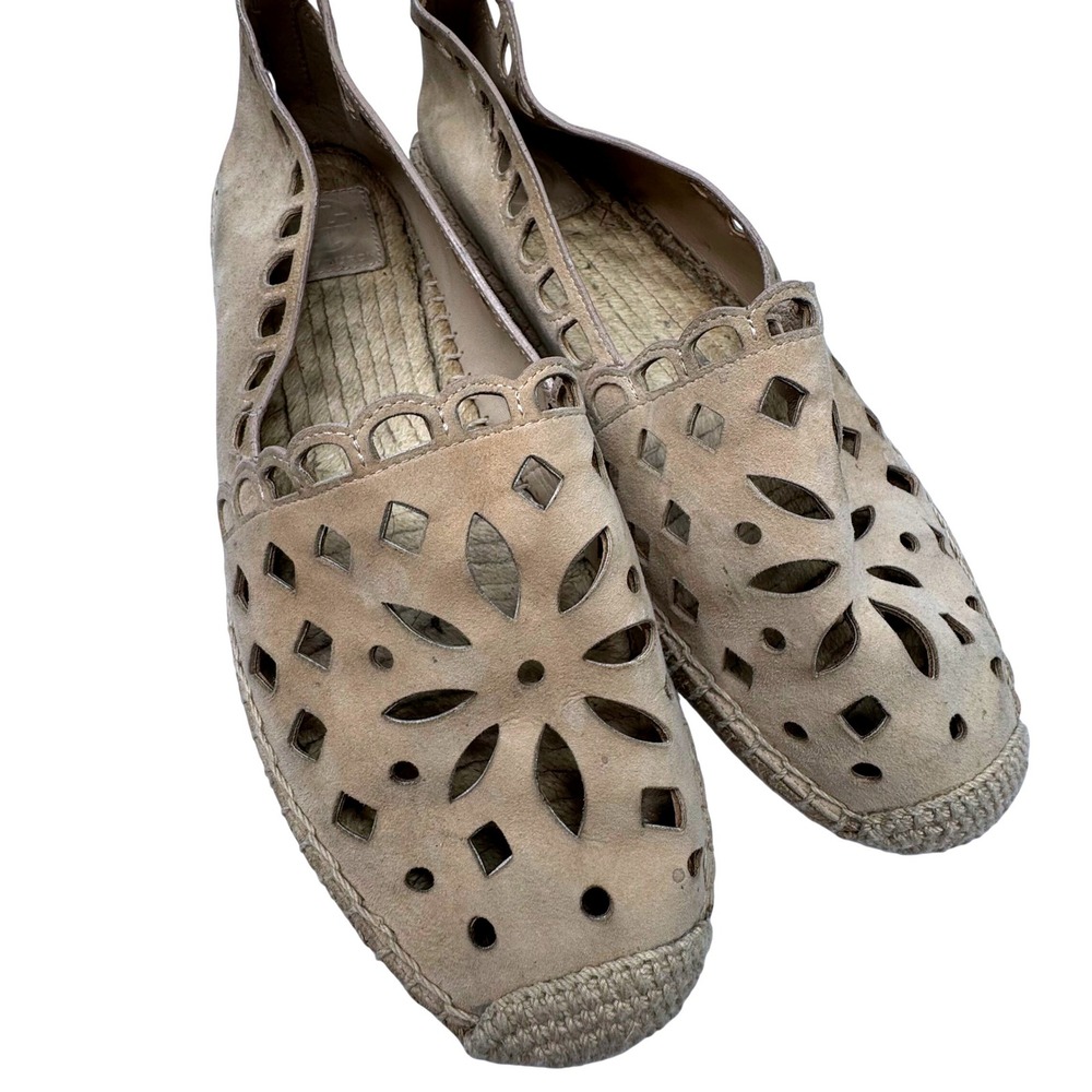 Tory Burch Espadrille Flats Women 8 Tan Laser Cut Suede Boho Summer Chic